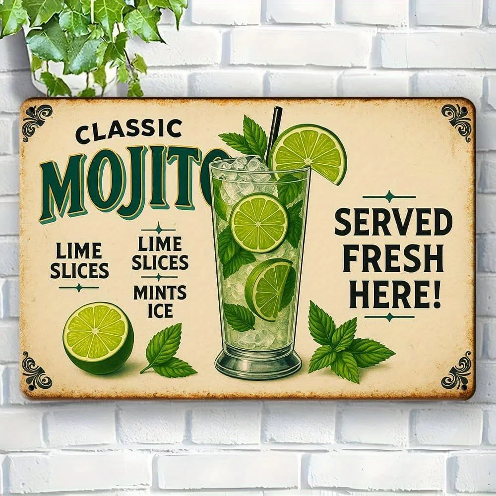 Metallschild „Classic Mojito“ – Vintage-Cocktaildekoration für Bar- und Café-Wände