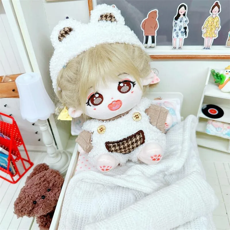 Ubranka dla lalek bawełnianych 10cm 20cm, pluszowe ogrodniczki, zestaw z opaską, akcesoria dla lalek, prezent dla lalek gwiazd, zabawki DIY