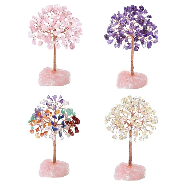 Árbol de cristal de cuarzo rosa, cristal artificial y árbol de piedra curativa Árbol de piedras de cristal Árbol de gemas. Regalos de San Valentín Un duradero