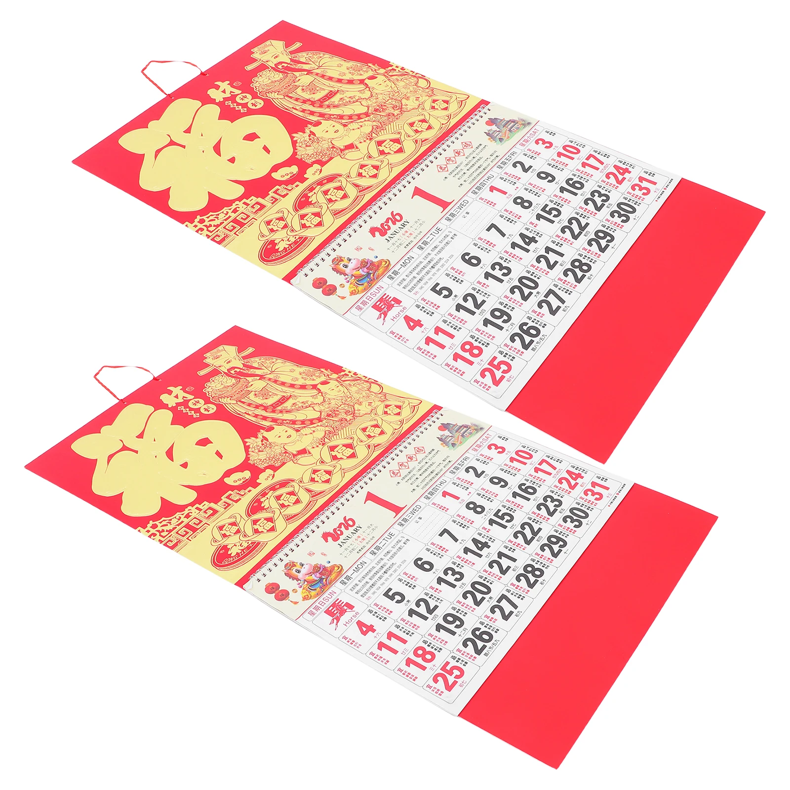 

2Pcs Elegant 2026 Wall Hanging Calendar Chinese New Year Horse Zodiac Home Decor Aesthetic Planner