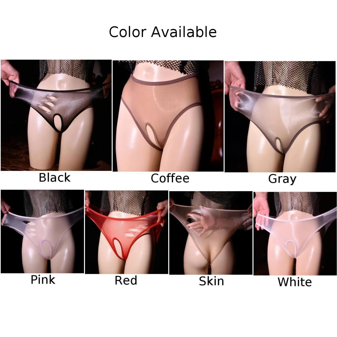 Open Crotch Women Oil Sheer Glossy Briefs Silky Smooth Panties Crothless Sexy Underwear Hollow Out Exposed Butt G-string Thong