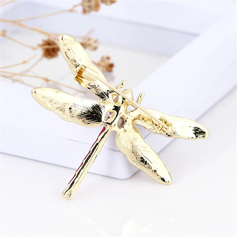 Exquisite Simulation Dragonfly Brooch Crystal Metal Lapel Pins for Women Sweather Shawl Shirt Fashion Jewelry Accessories Gift