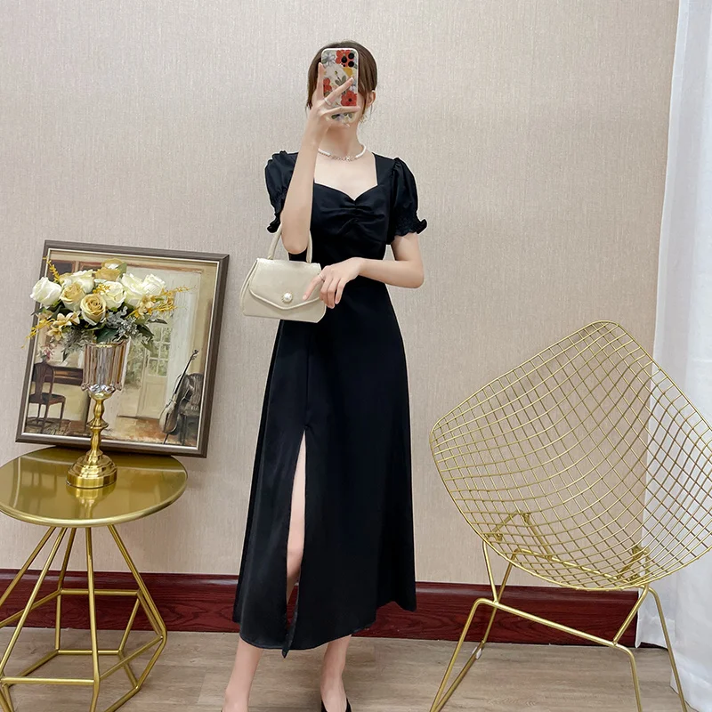 แยกชุดยาวหรูหราพัฟแขนสั้นสําหรับเสื้อผ้าสตรีงานแต่งงานเอวสูง Slim Evening Party สีแดงสบายๆใหม่