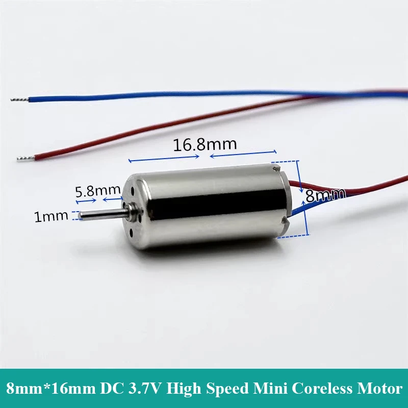 816 8mm*16mm Mini Coreless Motor DC 3.7V 55000RPM High Speed Strong NdFeB Magnetic Micro Hollow Cup Motor 1mm Diameter Shaft