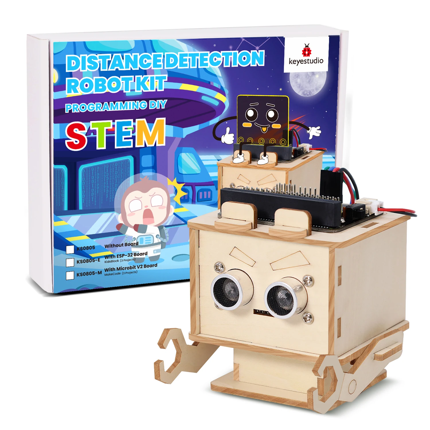 Keyestudio Micro:bit V2.0 DIY Distance Detection Robot Kit STEM Programming For Microbit DIY Electronic Programming Starter Kit