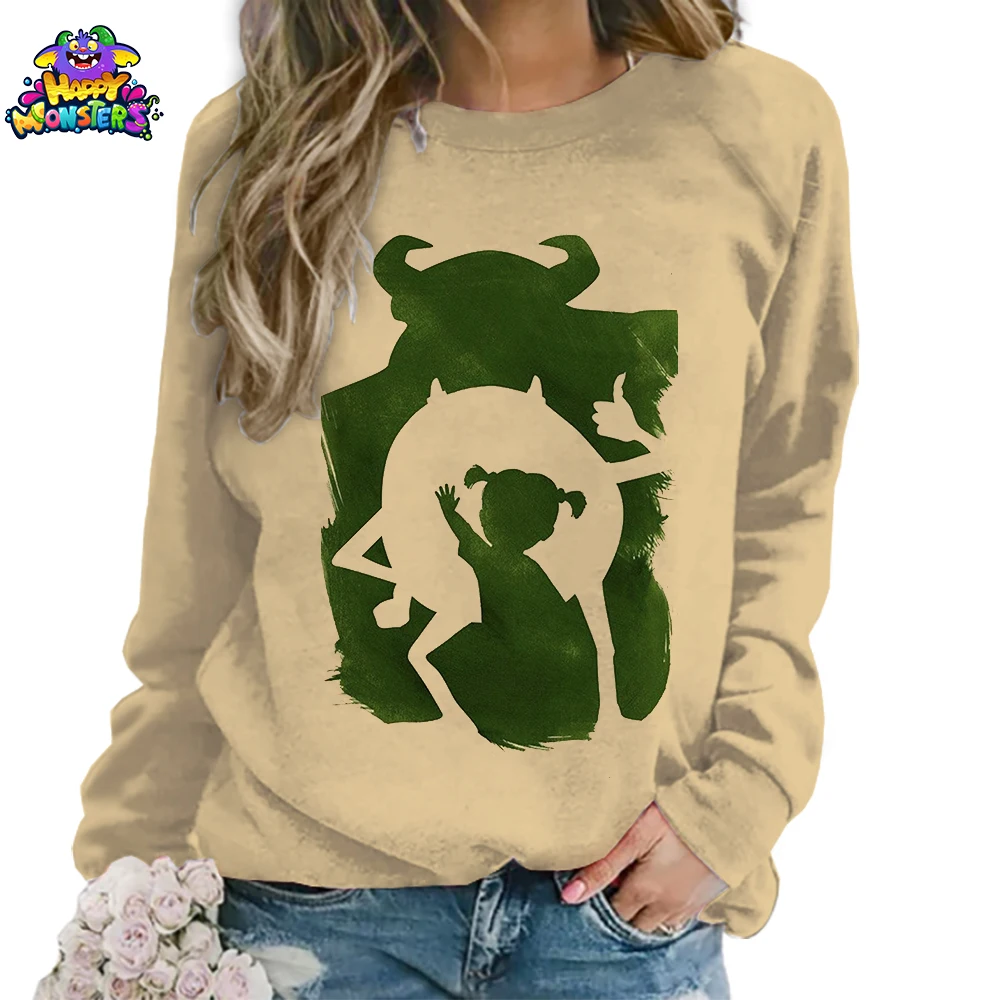 Disney Monsters Inc. Women's Long Sleeves Sweatshirts O Neck Autumn Clothes S-3XL High Quality 3D Print Y2k Leisure 2024 Fashion