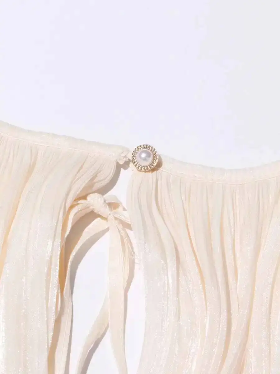 Fashion Elegant Ruched Mini Dress For Women Round Neck Lantern Long Sleeve High Waist Temperament Dresses Female Fashion P4CE