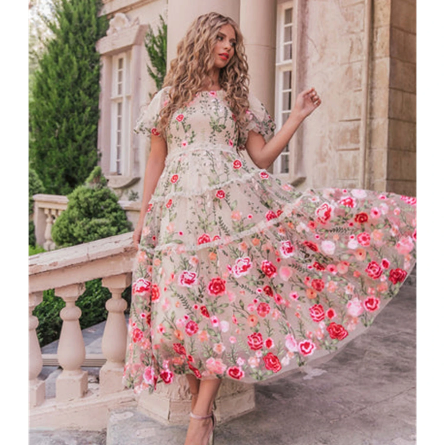 Aileen Princess Flower Pink Prom Dress 2023 Sweet Knee Lenght Vestidos De Noche Fairy Lace Embroidery Short Pocket فساتين السهرة