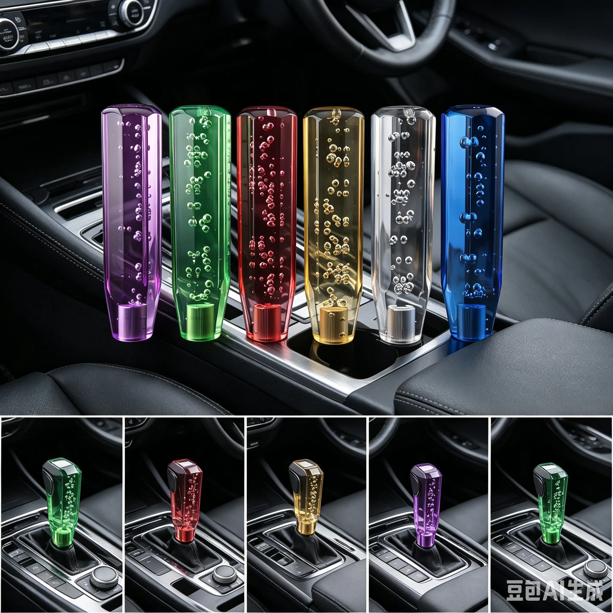 20 センチメートル車透明ステッチ多色ギアシフトノブクリスタルバブルシフターレバー 7 色 LED ホンダトヨタホルダーに適合