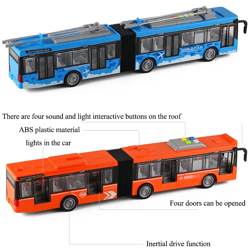 High-quality lengthened double-section large drop-resistant bus children\'s baby simulation inertial bus model toy