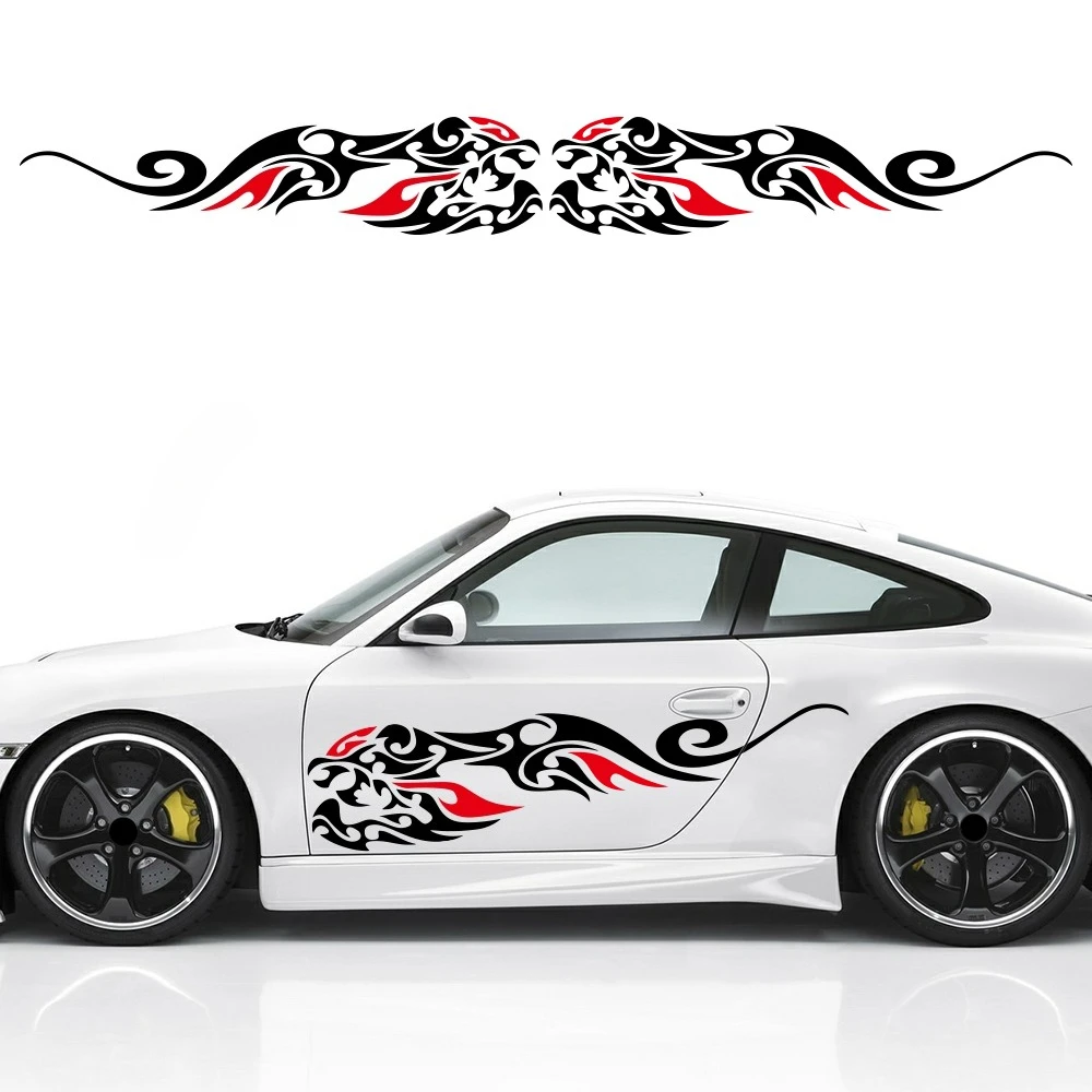 

2PCS Creative Flame Shape Car Door Side Stickers Self-adhesive Car Vinyl Decals PVC Auto Body Decoration Stickers Accessories