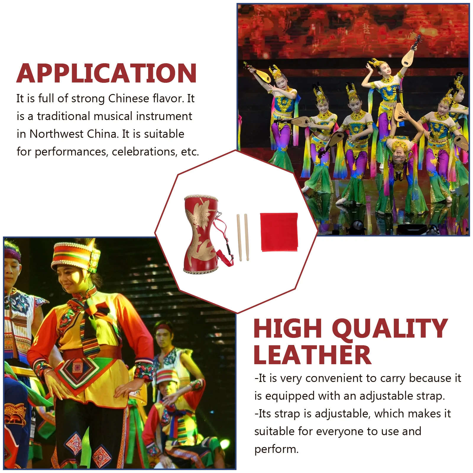 

Adult Cowhide Drum Metal Chinese Musical Instruments Hand Drums Percussion Child