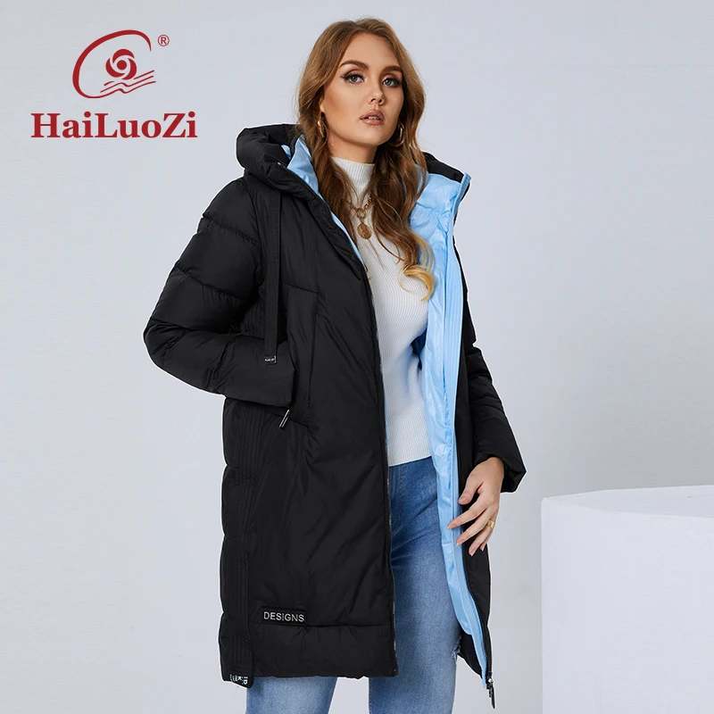 HaiLuoZi 2022 Women\'s Winter Jacket Mid-long L-6XL Thick Women Coat Fashion Hood Windproof Elegant Female Zipper Parkas 6017