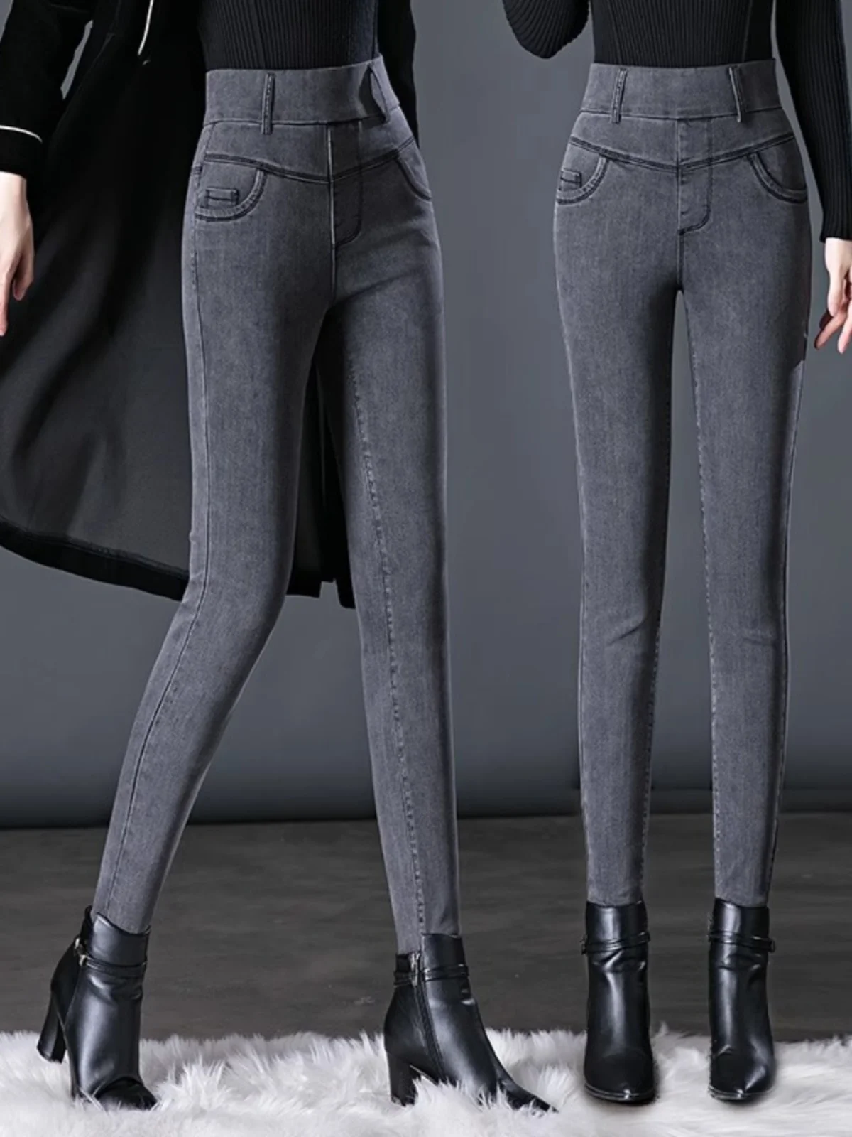 กางเกงขายาวเอวสูงทรงสลิมฟิตสำหรับผู้หญิง รุ่นเบสเลเยอร์ ฤดูใบไม้ผลิ 2025 กางเกงลำลองเอวยางยืด แต่งซิป