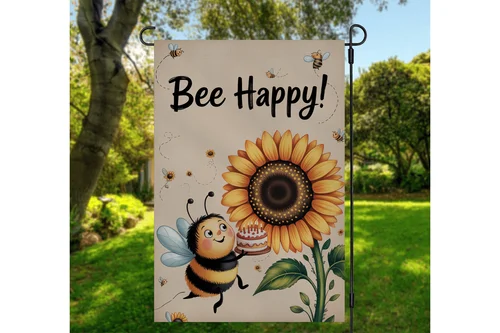 Bee Happy Garden Flag Sunflower Cute Bumblebee Summer Outdoor Yard Porch Decor RRM IIX SSL - view 3