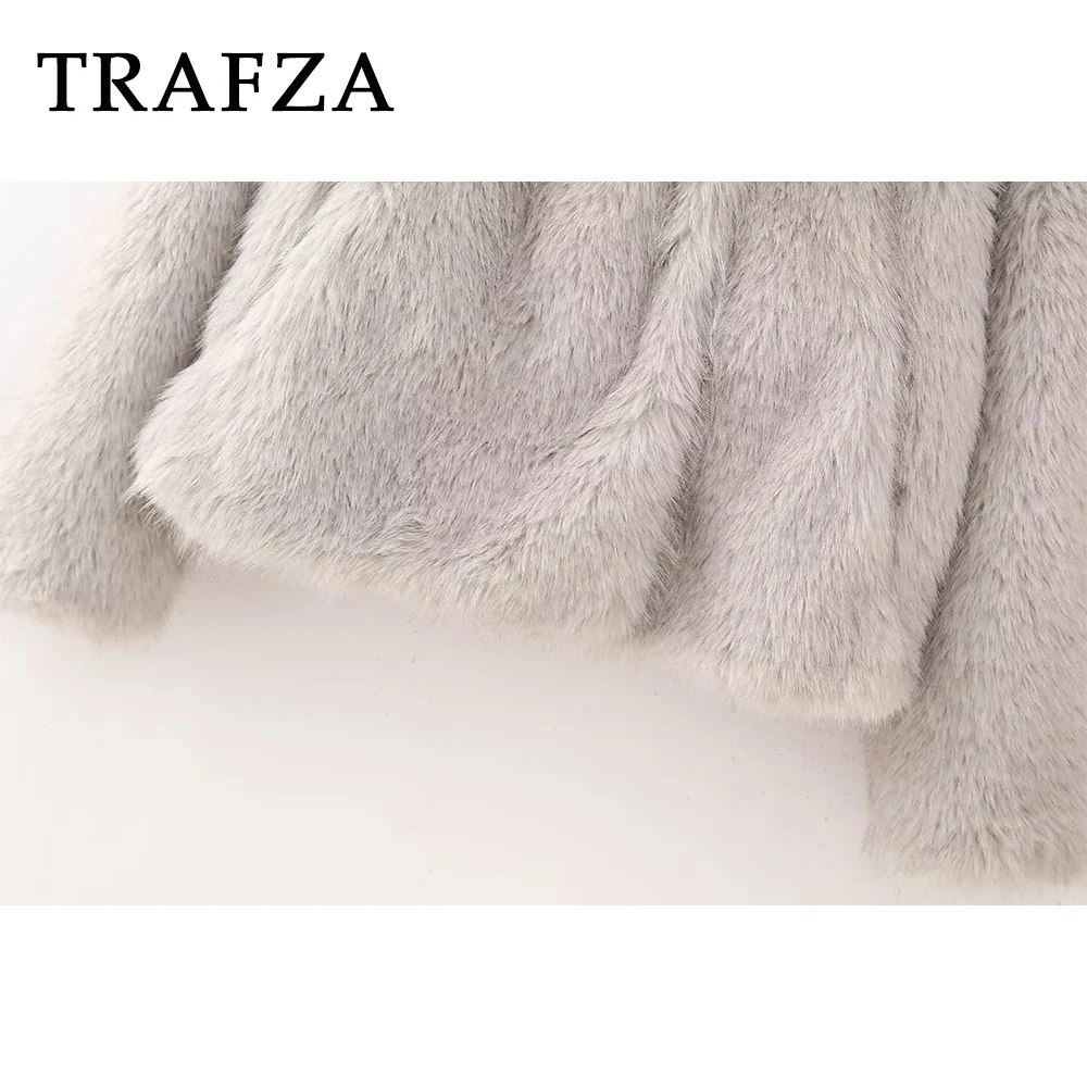 TRAFZA 2024 autunno inverno donna Casual giacche in pelliccia sintetica moda Streetwear solido oversize colletto rovesciato eleganti cappotti spessi