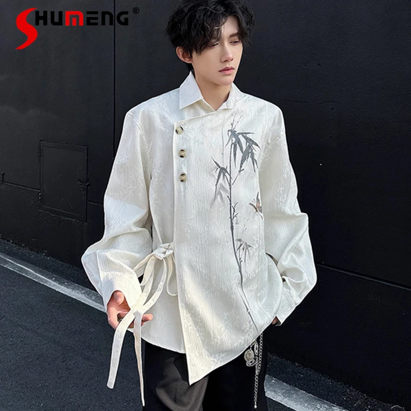 

Осень 2023, новые модные мужские рубашки с длинным рукавом, высококачественные жаккардовые красивые топы с бамбуковой вышивкой, мужские стильные художественные рубашки