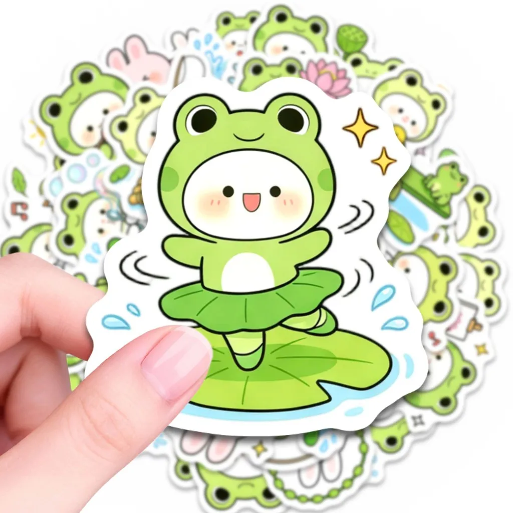 Cartoon Sticker Set 50 Sheets Summer Lotus Leaf Bunny Frog Design Ins Accessories for DIY Craft Golden Memory Stickers Store