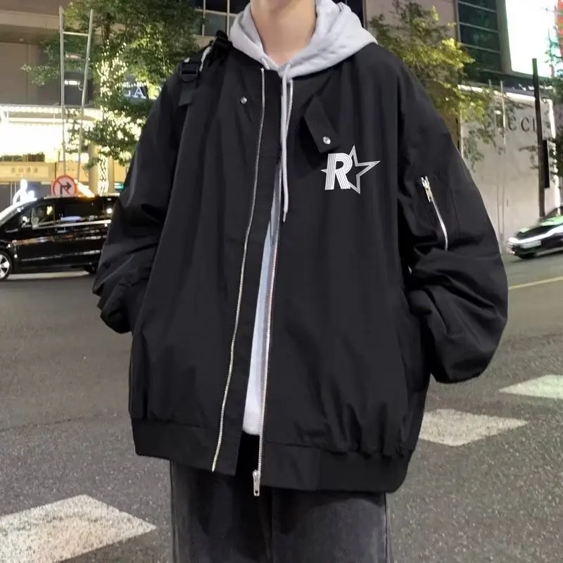 

Men's Oversized Baseball Jaet Red American Sle Cotton Outerwear Autumn Winter Faion Trendy Brand High-End Feeling