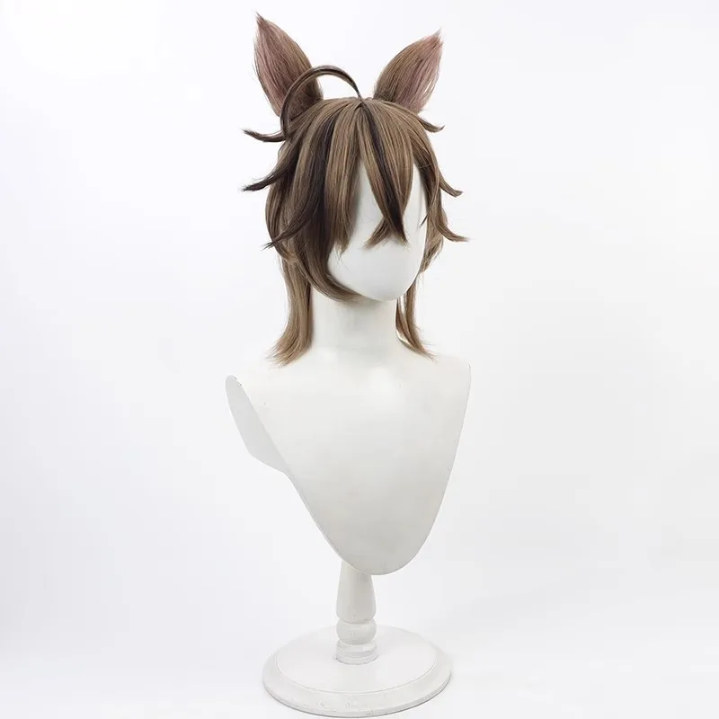 Arknights 6-Star Operator Roestvrij cosplay pruik bruin met geïntegreerde vlechtoren Halloween cadeau