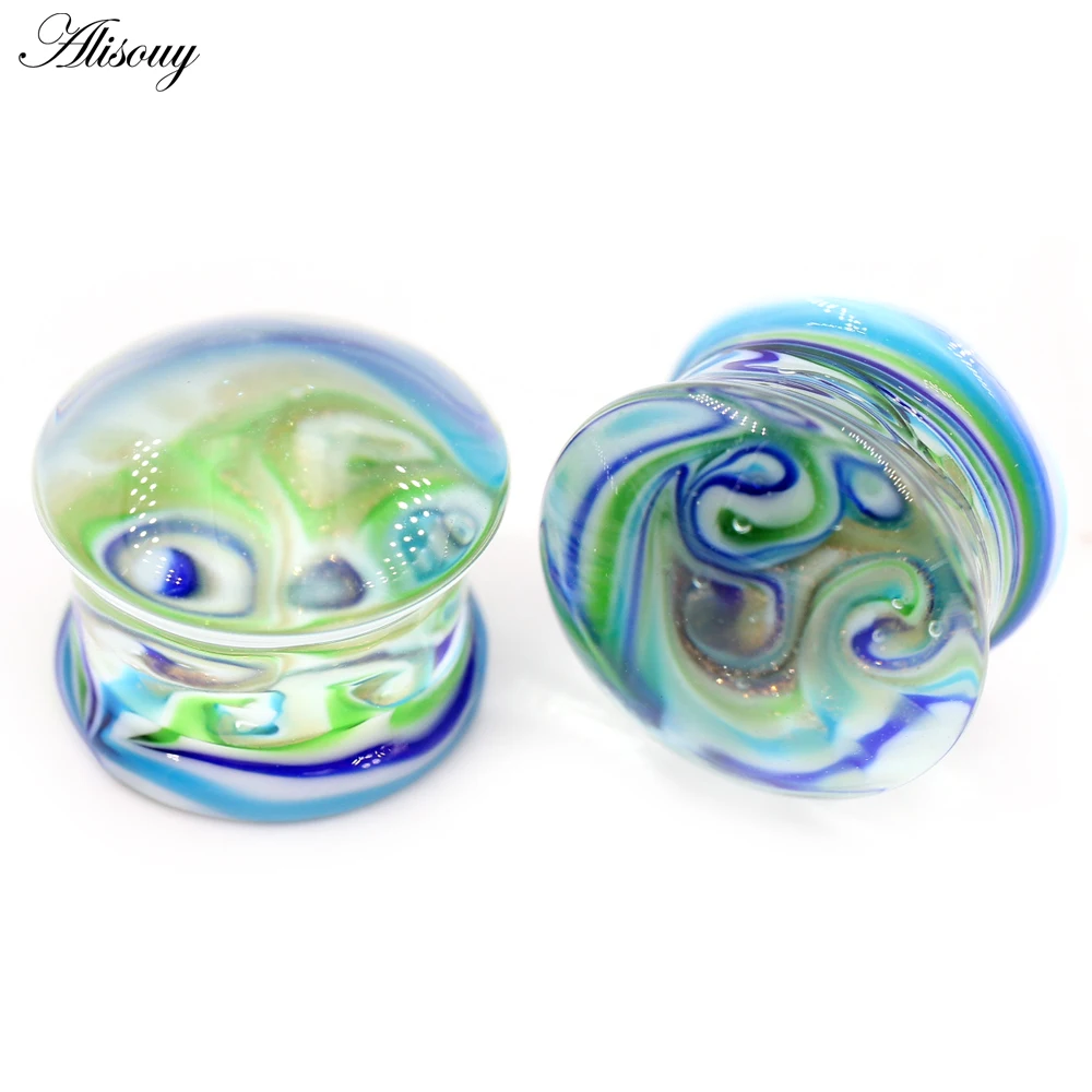 2Pieces Glass Colorful Love Heart Round Ear Plugs Tunnels Guages Stretcher Expander Extender Earrings Piercing Body Jewelry