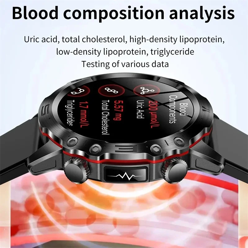 2024 New AI Medical Diagnosis Blood Fat Uric Acid Bluetooth Call Blood Glucose Smart Watch ECG+PPG Monitoring Health Smartwatch