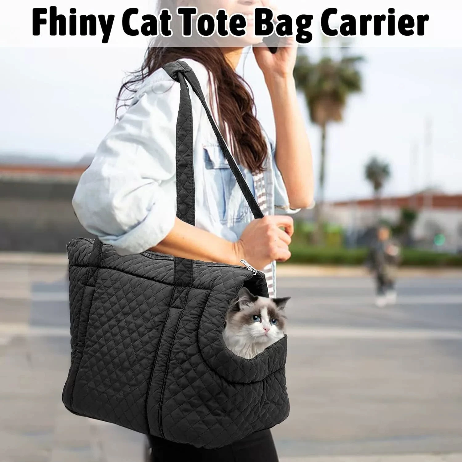 

Quilted Pet Carrier Bag Lightweight Portable Single Shoulder Cat Handbag Tote for Small Dogs Cats Outdoor Travel Vet Visit Bag