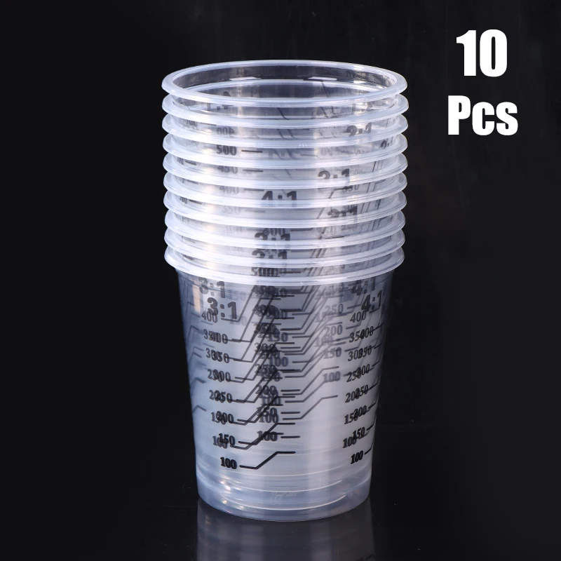 Copos de mistura de plástico transparente de 500ml, 10 peças-pote de mistura de tinta calibrada descartável com marcação de medição, design fácil de derramar