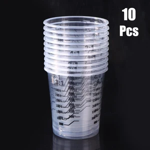 500ml Clear Plastic Mixing Cups 10Pcs - Disposable Calibrated Paint Mixing Pot with Measurement Markings, Easy-Pour Design