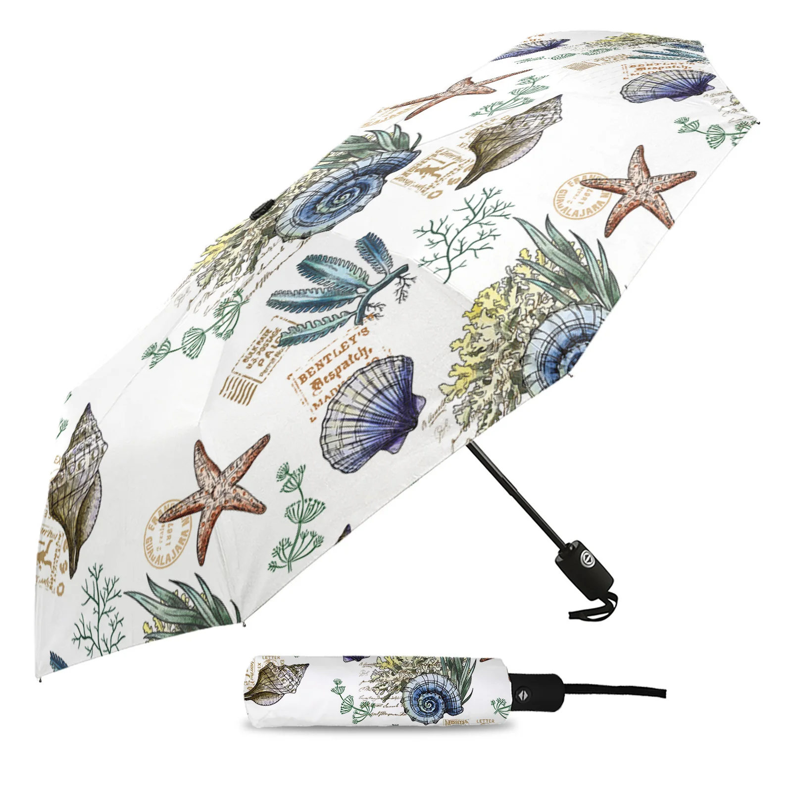 Summer Conch Shell Starfish Summer Umbrella for Travel Outdoor Male Female Rain Umbrella Fully-automatic Printed Umbrella