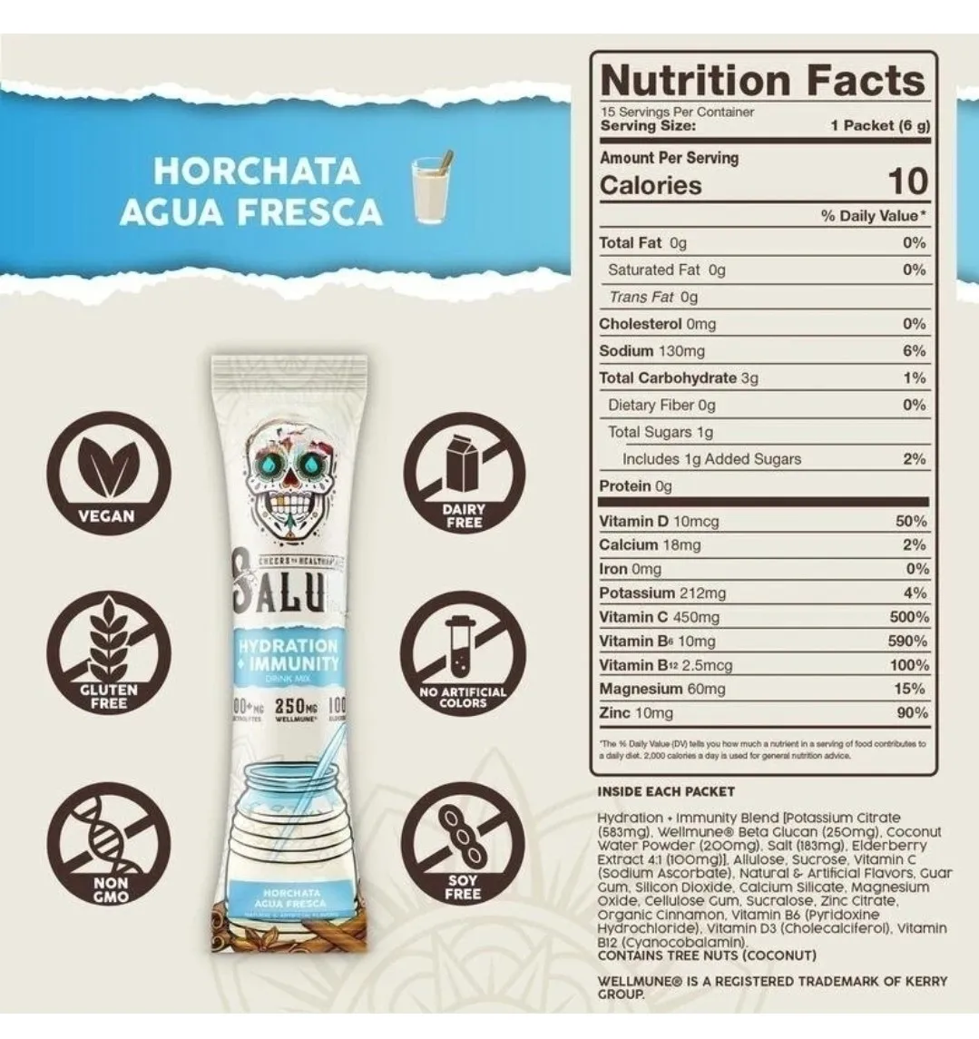 Hydration & Immunity Drink Mix Comes With 15 Servings Flavor Horchata