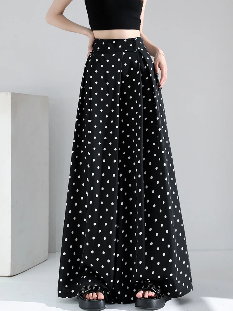 

High Waist Bla Polka Dot Wide Leg Casual Skirt Pants Women Summer New Straight Leg Pants Outdoor Wear Floor Length Pants