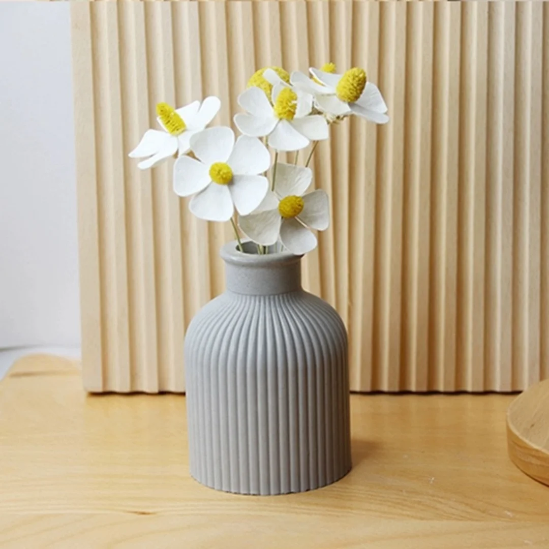 Mini Flower Vase Silicone Mold Stripe Design Concrete Cement Desktop Decoration Epoxy Resin Mould