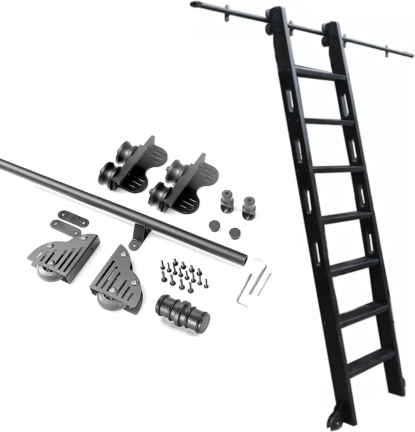 Sliding Barn Door Hardware Kit - Stand Up Tensible Rolling Hardware, Library Sliding Ladder Track Kit, Mobile Ladder Track/Rail