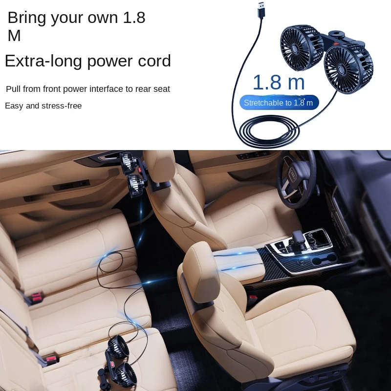 Car Fan  3-speed Car Seat Back Cooling Fan USB Charge Dual Head Fan 360 Degree Rotation Neck Cooler for Summer Car Accessories