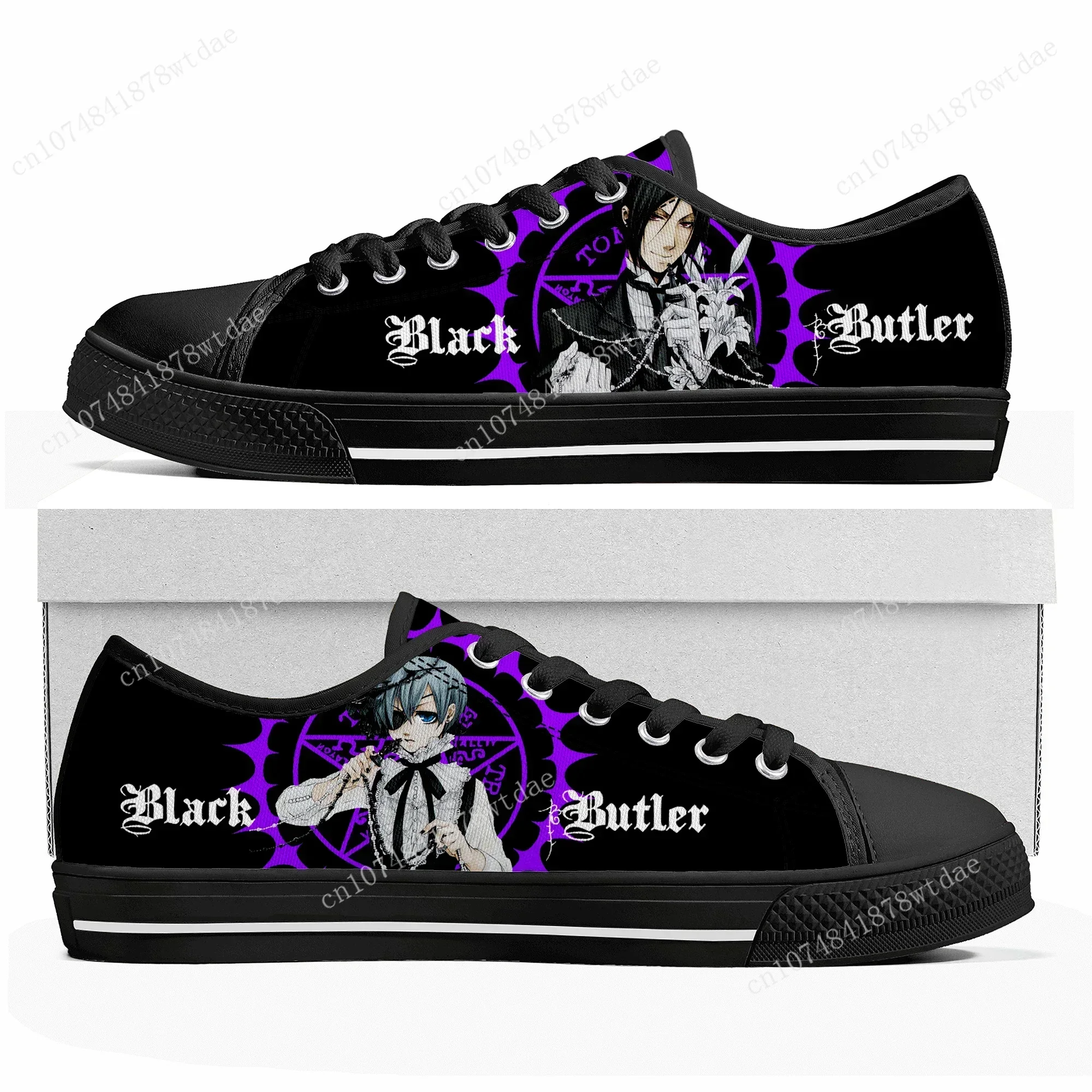 Black Butler Low Top Sneakers Womens Mens High Quality Canvas Sneaker Casual Japanese Anime Cartoon Customize Shoes