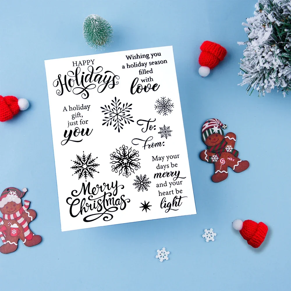 Frohe Weihnachten Sentiment Clear Stamps Set Schneeflocke für DIY Scrapbooking Grußkarten Papier Handwerk handgemachte Album Dekoration