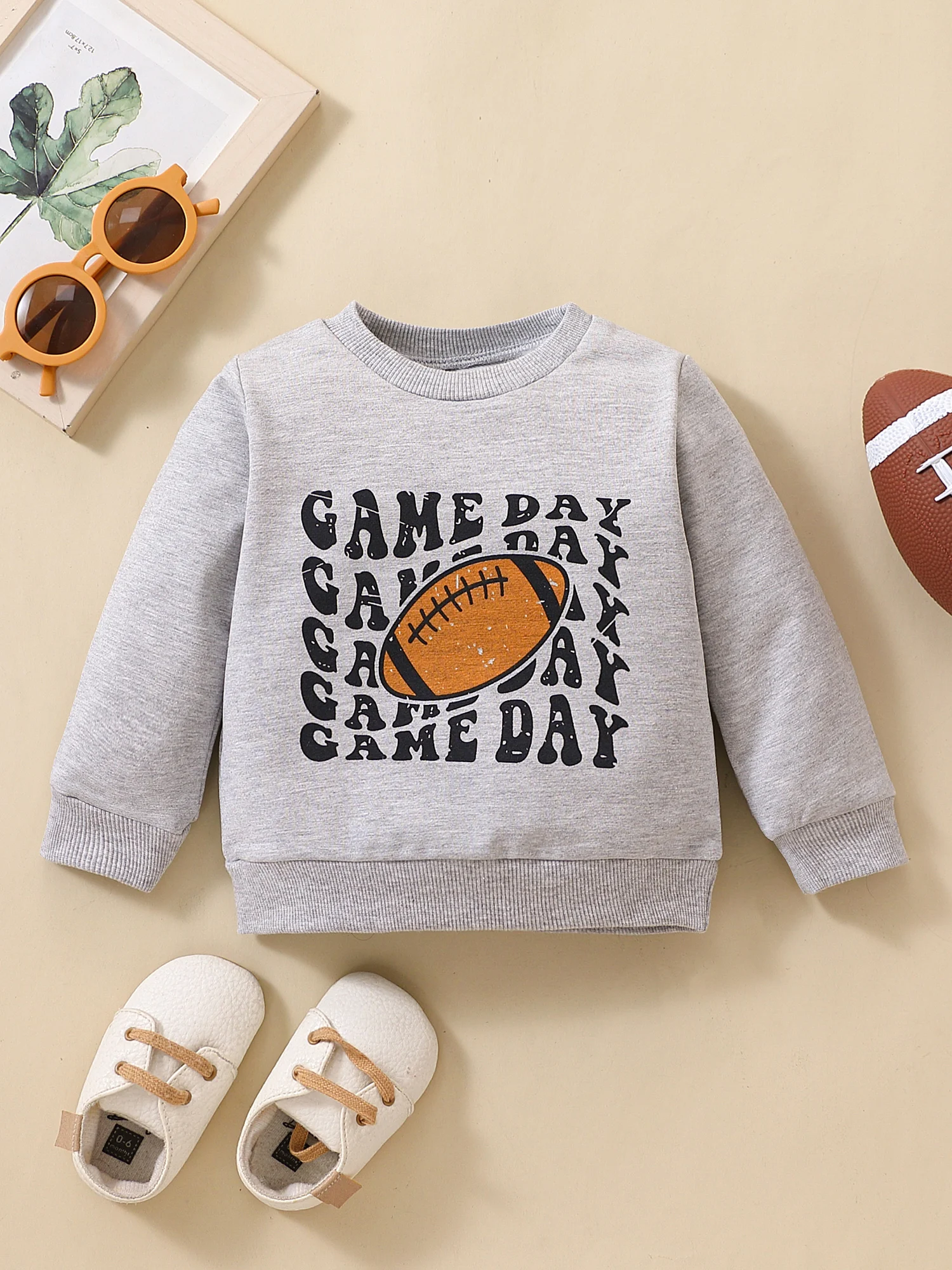 

Spring And Autumn Newborn Baby Boy Top Hoodie Letter ’Game Day‘ Printed Long Sleeved Top T-Shirt
