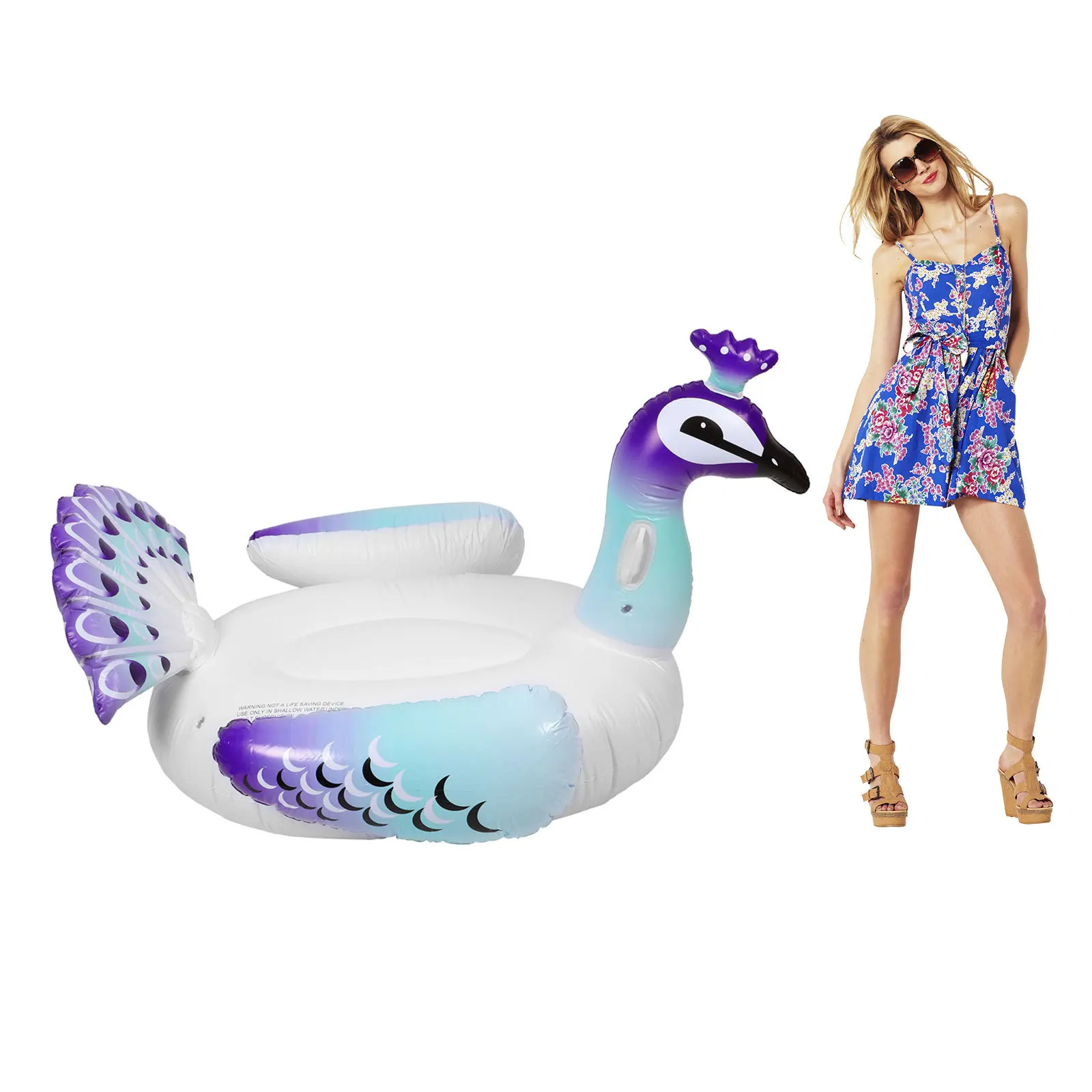 ที่นั่งลอยน้ำรูปนกยูงเป่าลม 1 ชิ้น อุปกรณ์เล่นน้ำ ที่นอนลอยน้ำสำหรับสระว่ายน้ำ สนุกสนานในช่วงฤดูร้อน วันหยุดพักผ่อนที่ชายหาด ทำจากพีวีซี