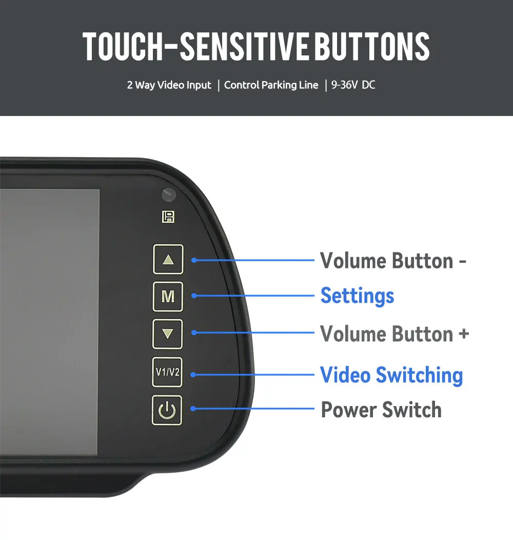 MJDOUD 7-Zoll-Auto-AHD-Raumspiegelmonitor für das Parken von Fahrzeugen, TFT-LCD-HD-Bildschirm für Rückfahrkamera, Rervesing Dispaly Universal – Detail 3