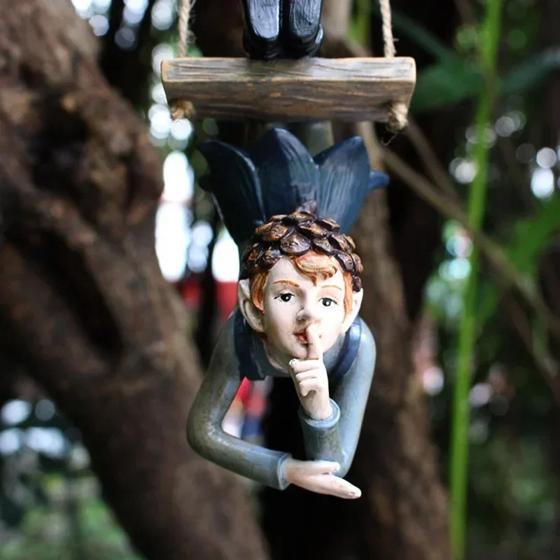 

Resin Swing Elf Tree Hanging Creative Courtyard Garden Tree Hanging Outdoor Fairy Statue Decoration