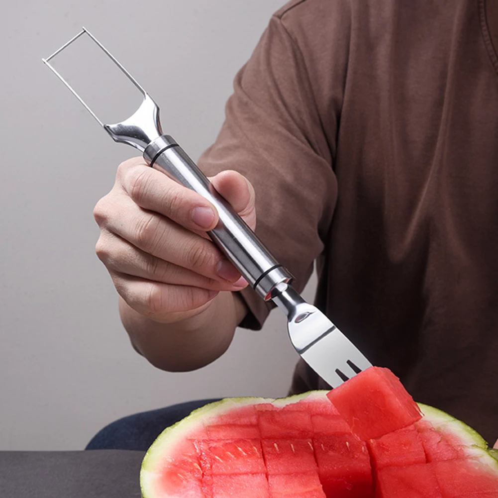 

F5 2Pc 2-in-1 Watermelon Fork Cutter Stainless Steel Watermelon Slicer Portable Lightweight Tableware Kitchen Fruit Cutter Knife