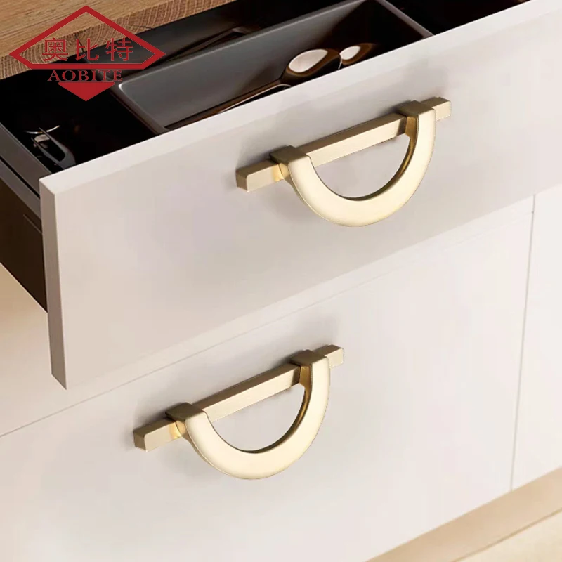 

AOBT kitchen Cabinet Storage White Door Cabinet Handles Drawer Wardrobe Handle Semicircular Round Door Pulls Knobs Hardware