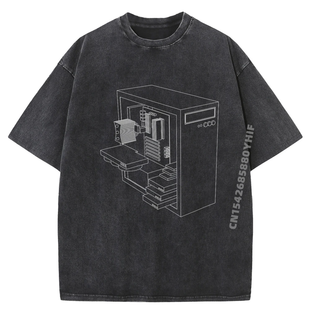 حافظة بناء الكمبيوتر مع وحدة المعالجة المركزية برودة وحدة المعالجة المركزية وحدة معالجة الرسومات Ram Ssd الخ الأسود الجرافيك تي شيرت الرجال الرجعية غسلها تي شيرت #1