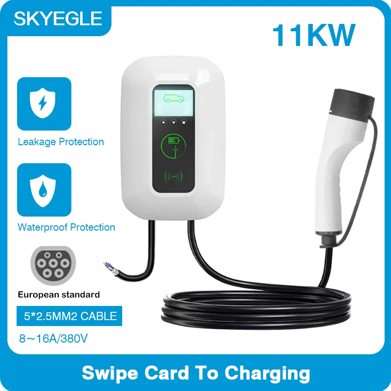 SKYGLE TYPE2 Ładowarka sieciowa Wallbox EV 7KW 32A 1 karta rozporowa do stacji ładującej 11KW 3-fazowa ładowarka samochodowa elektryczna