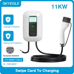 SKYGLE-cargador Wallbox EV para coche eléctrico, dispositivo de carga de 7kW, 32A, 1 frase, tarjeta de deslizamiento a estación de carga, 11KW, 3 fases