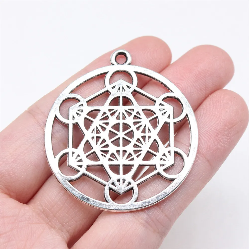 5pcs/lot 45x40mm Metatron Cube Charms For Jewelry Making Antique Silver Color 1.77x1.57inch