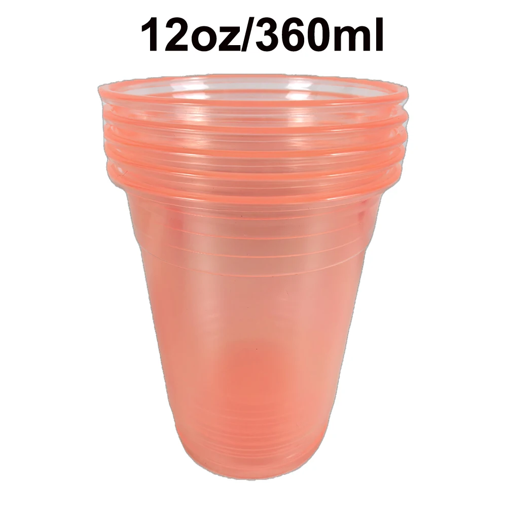 20–200 Stück, 12 Unzen, neonfarben, einfarbig, Einweg-Kunststoffbecher, rosa, orange, blau, grün, Eis-Kaffeetasse, durchsichtiger Kunststoffbecher, leuchtet im UV – Detail 2