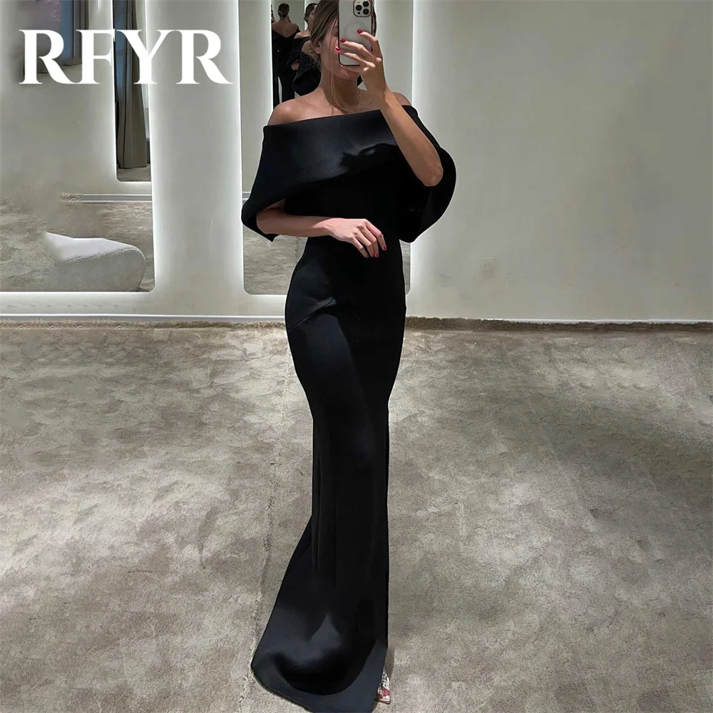 RFYR Red Evening Gown Trumpet Strapless Prom Dress Off The Shoulder Pleats Stain Evening Dress with Side Slit robes de soirée