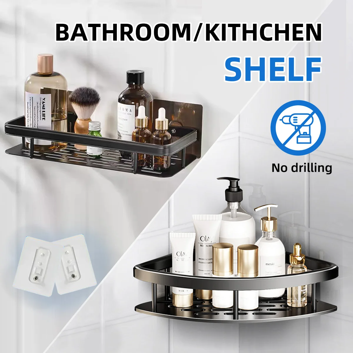 

Adhesive Shower Caddy No Drill Bathroom Shower Organizers Rust Proof Shower Shelves Wall-Mounted Shower Holder
